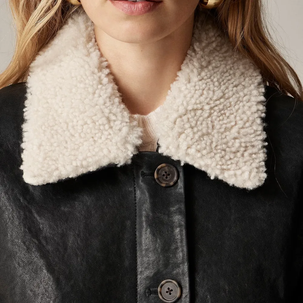 Collection cropped leather car coat with sherpa collar