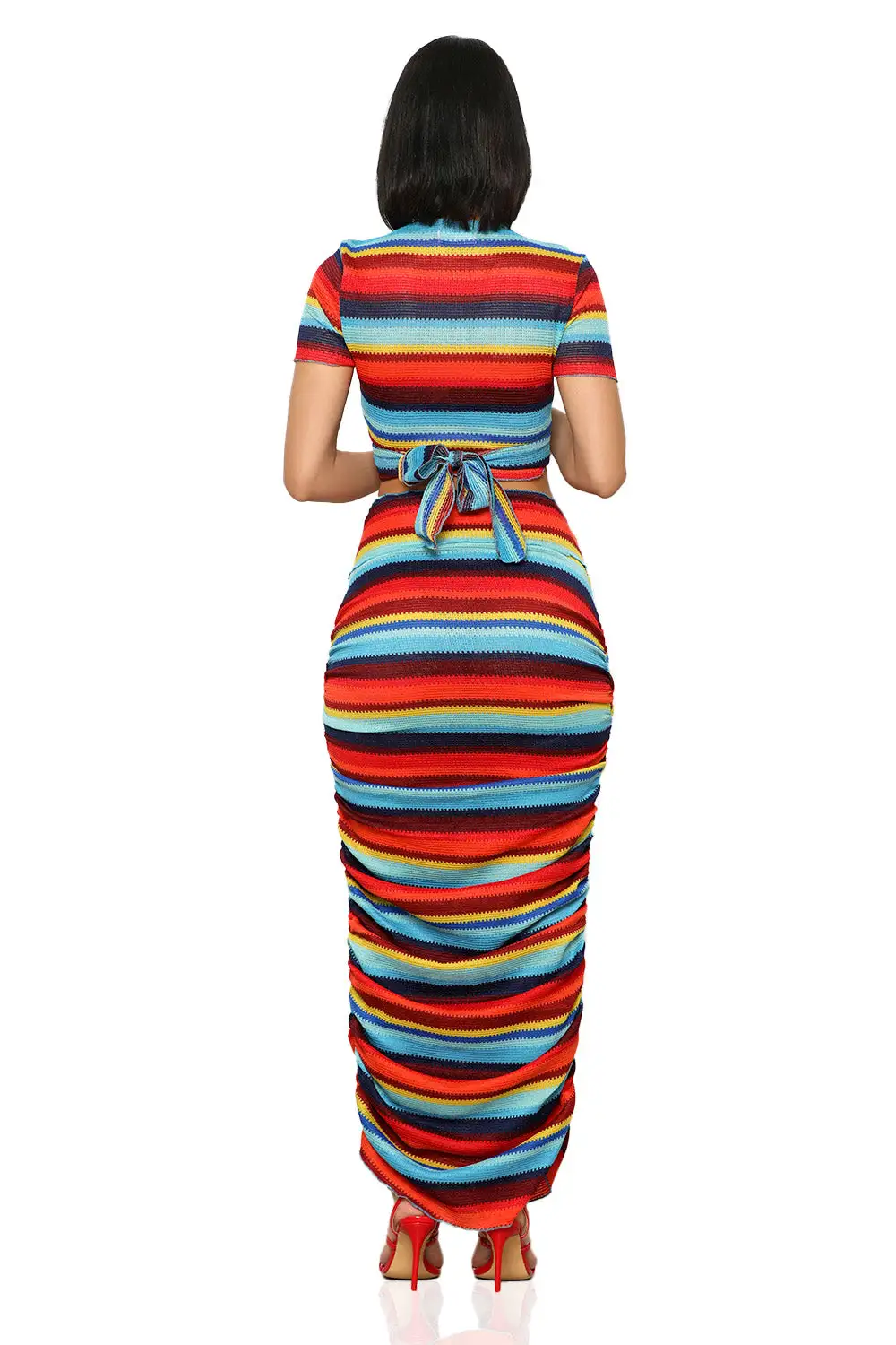 Color Stripe Crochet Skirt Set