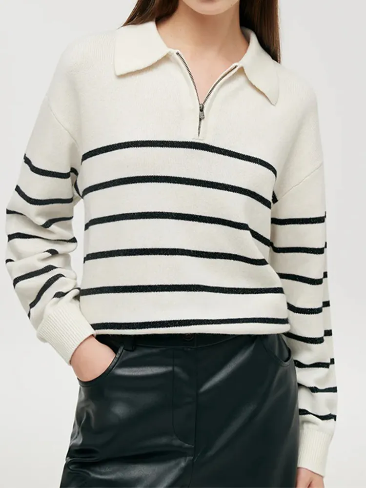 Wool Black And White Stripe Women Sweater