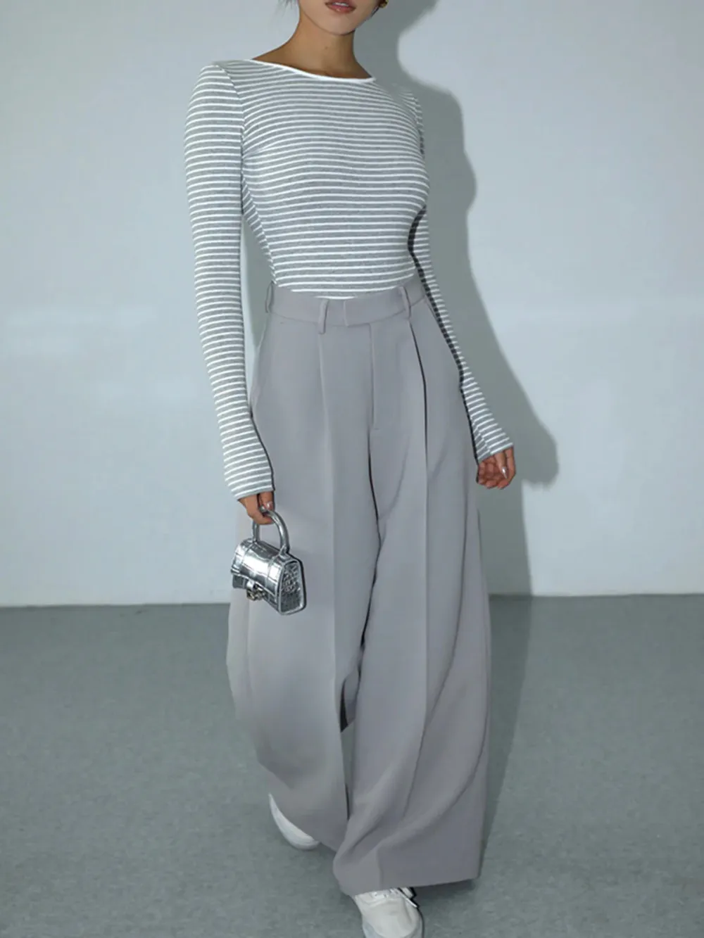 Striped Backless Long Sleeve Bodysuit