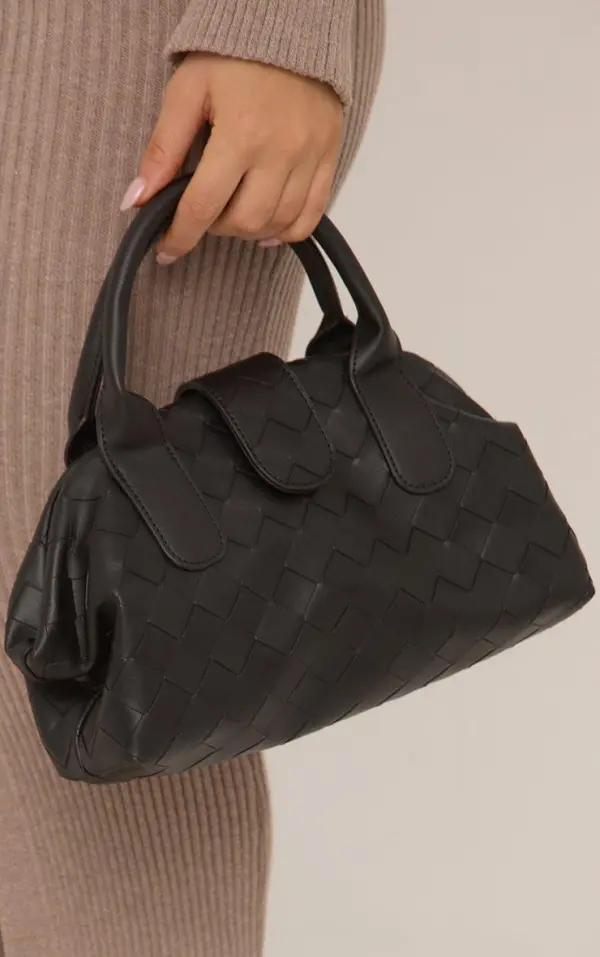 Adeen Woven Detail Grab Bag In Black Faux Leather