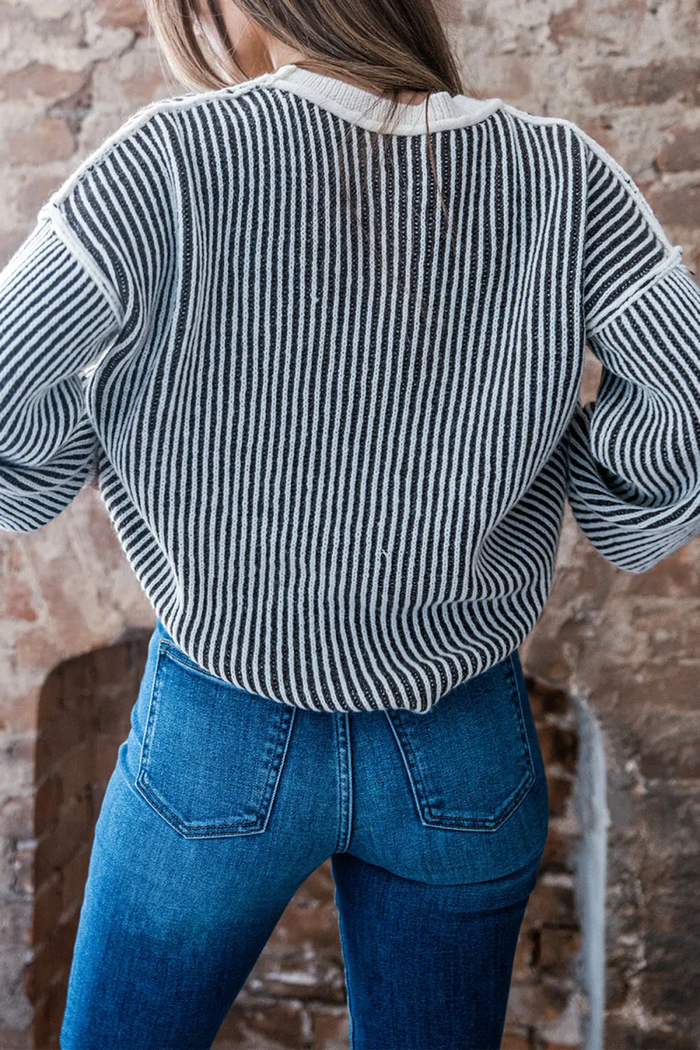 Black Striped Seam Detail Sweater