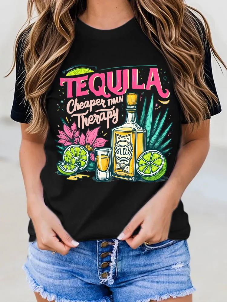 Women's Tequila Round Neck Short Sleeves Pure Cotton T-Shirt