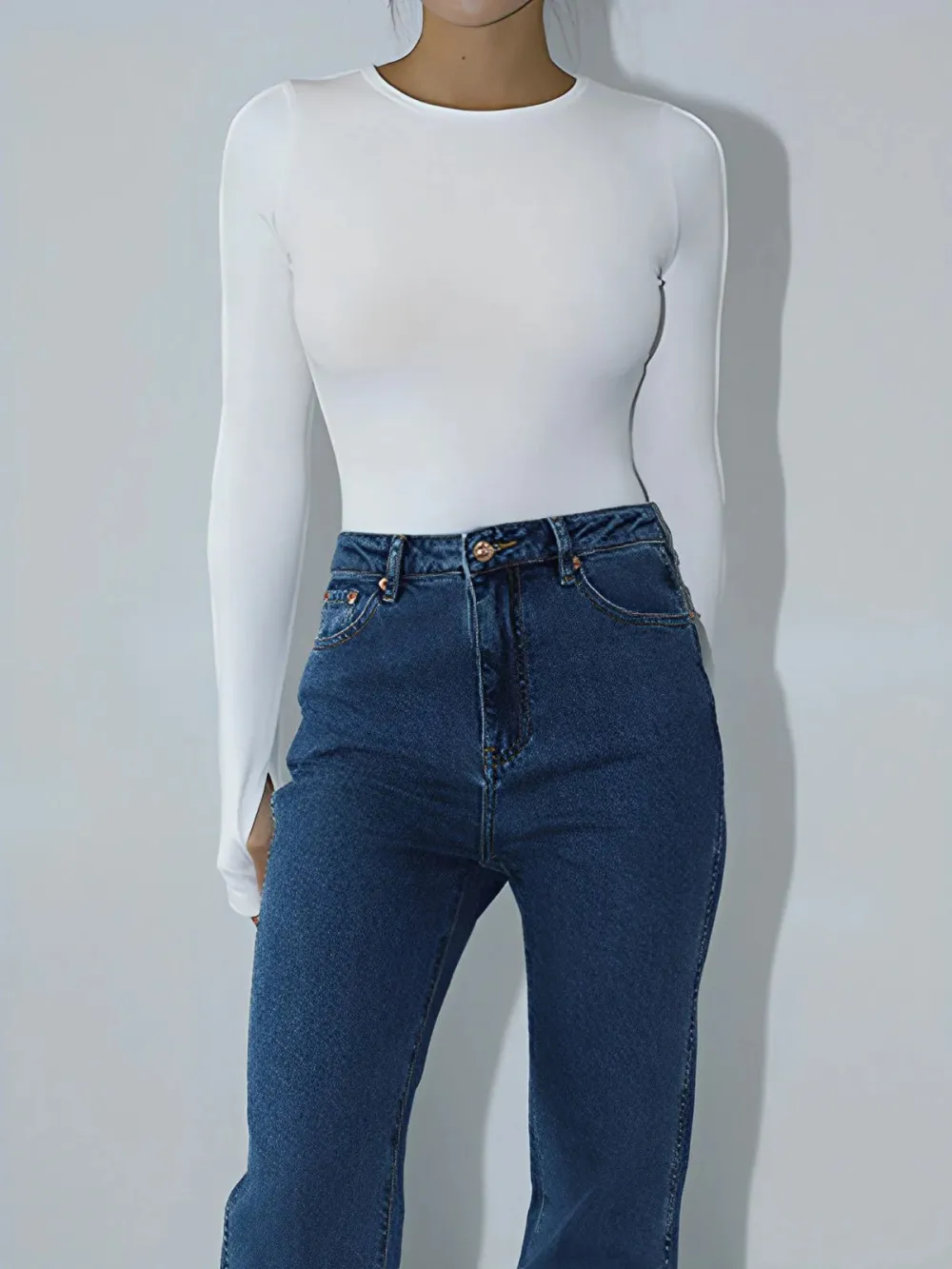Hollow Crew Neck Long Sleeve Bodysuit