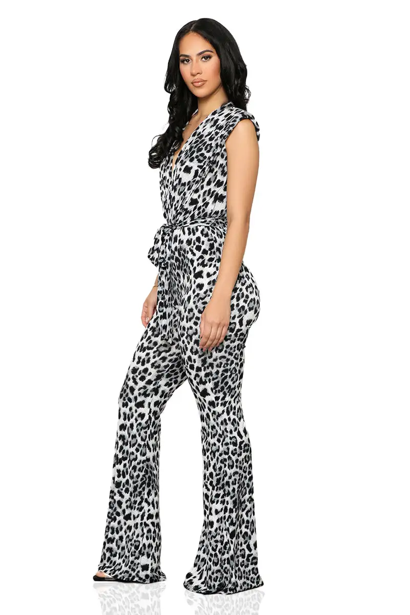 Leopard Down Jumpsuit (Grey Multi)-FINAL SALE