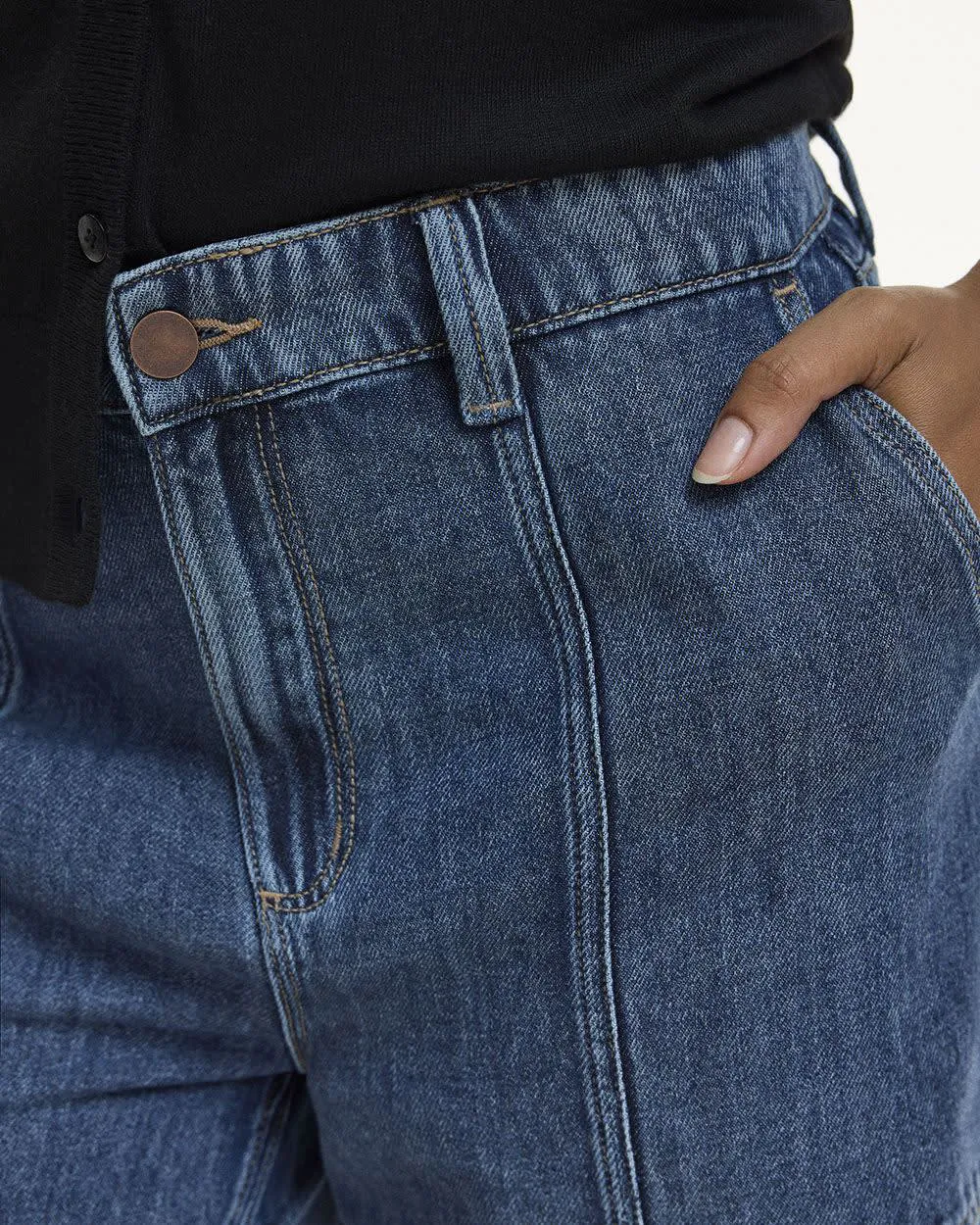 Wide-Leg High-Rise Cargo Denim Pant