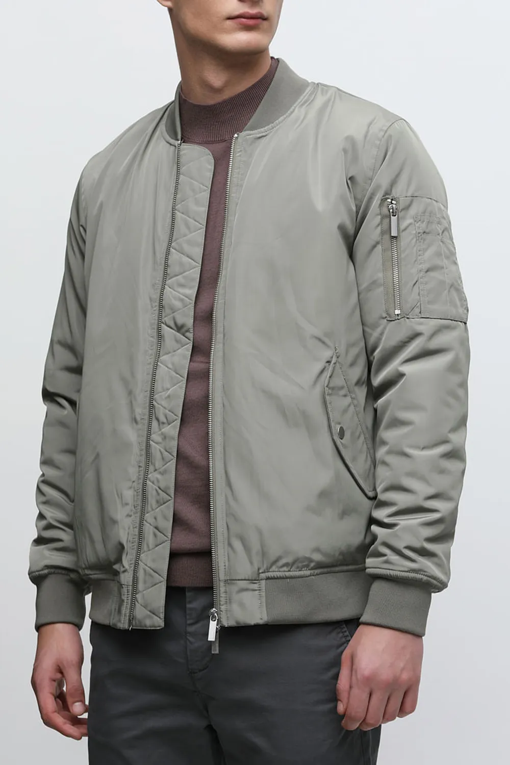 Grey Zip-Up Bomber Jacket