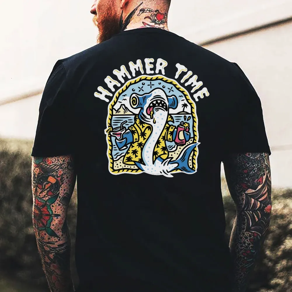 Designer letter shark print loose T-shirt