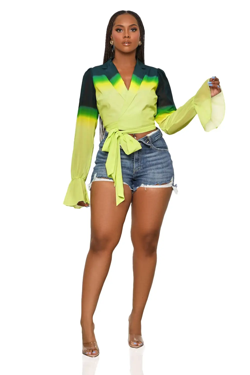 Fade To Green Bell Sleeve Top-FINAL SALE