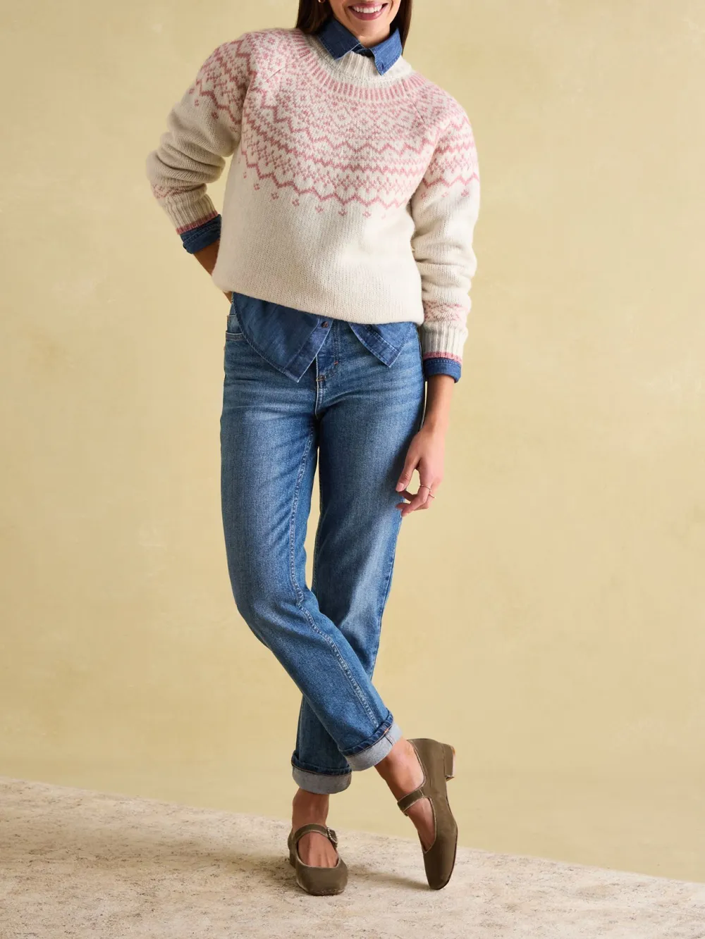 Charlotte Cream Crew Neck Fairisle Pattern Jumper