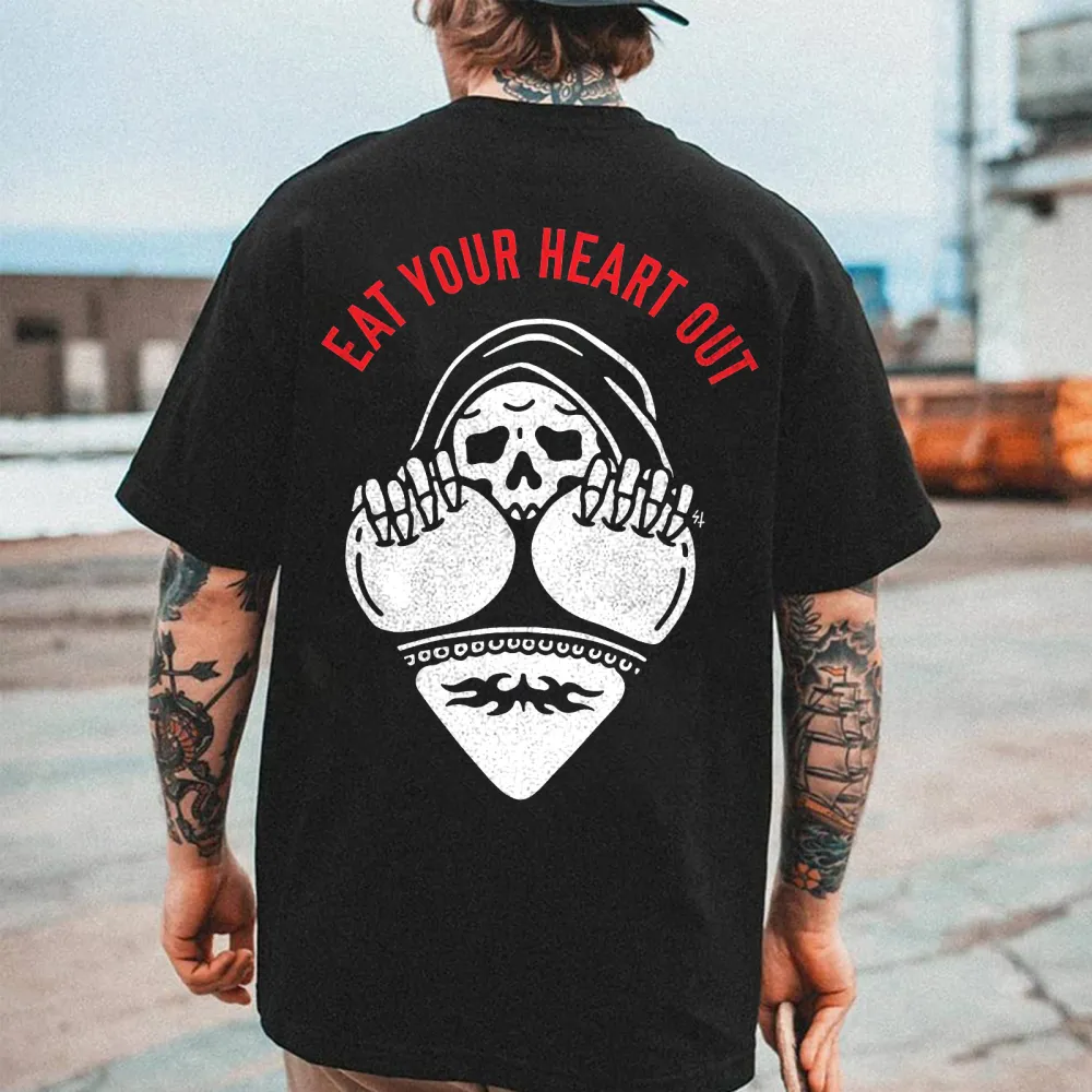 Eat Your Heart Out Skull Printed Men's T-shirt