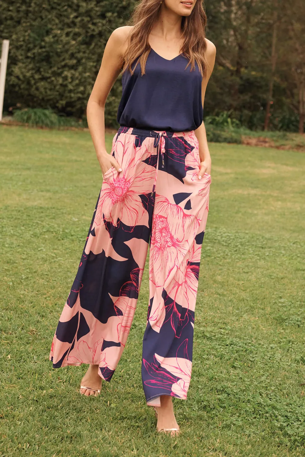Navy Satin Cami Top