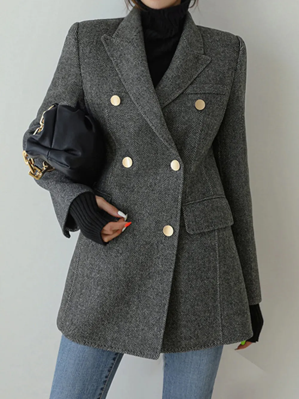 Wool-Blend Metal Double-Breasted Blazer