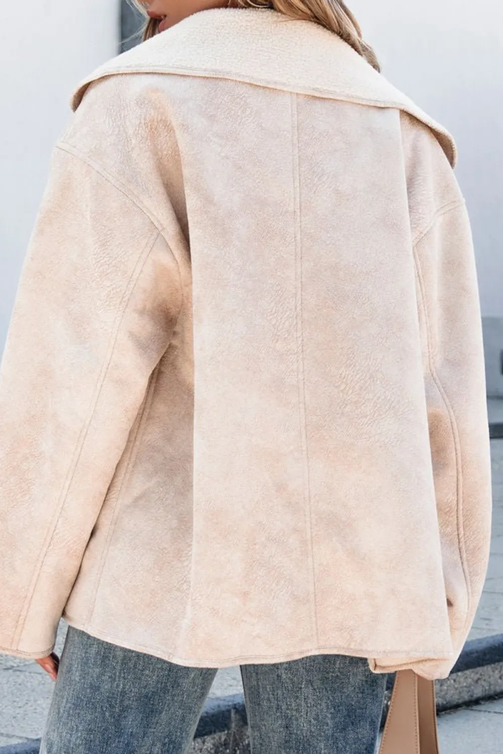 Faux Suede Sherpa Jacket - Beige