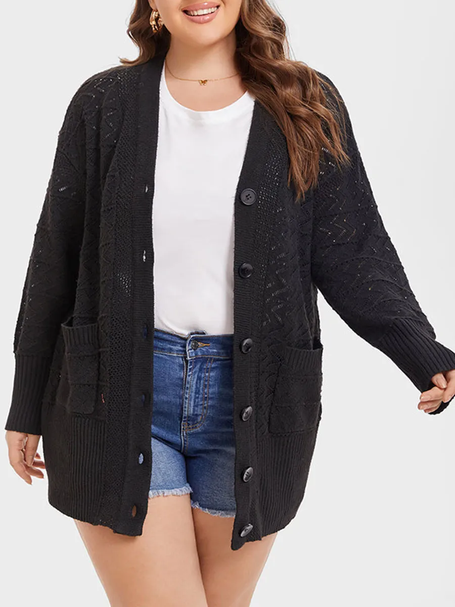 Pointelle Knit Button Dual Pocket Cardigan