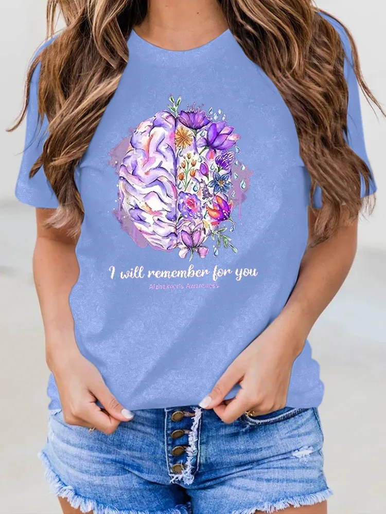 Women'S I Will Remember For You Alzheimer'S Awareness Round-Neck T-Shirt