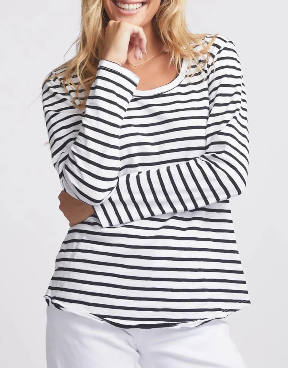 Original Round Neck Long Sleeve T-Shirt - Black/White Stripe