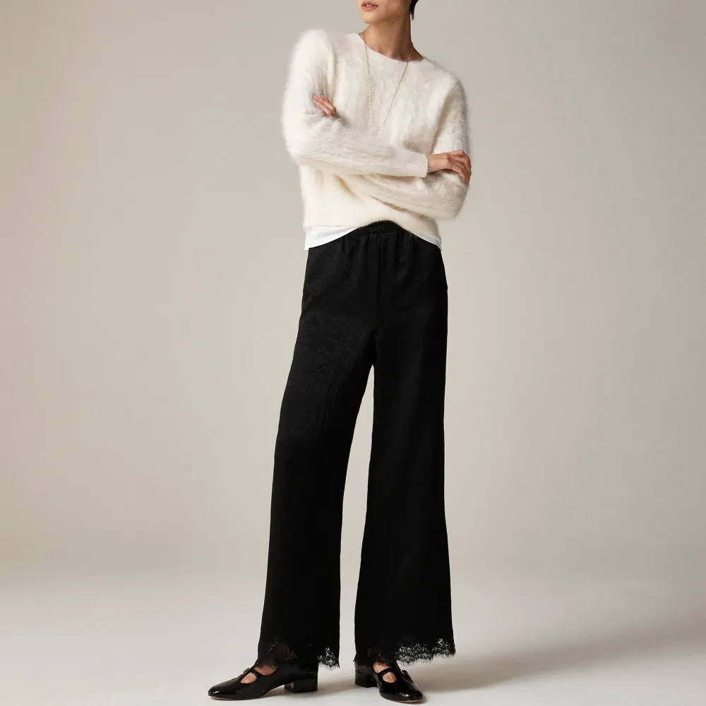 Stratus lace-trim pant in textured satin