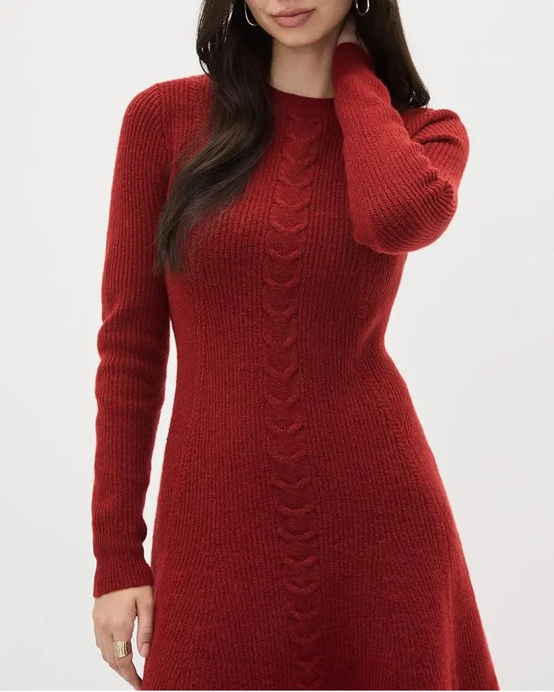 Long-Sleeve Crew-Neck Mini Dress