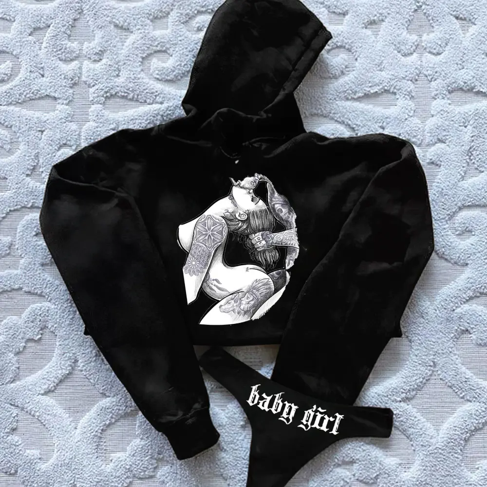 Baby Girl Printed Women's Cropped Hoodie & Thong Sets