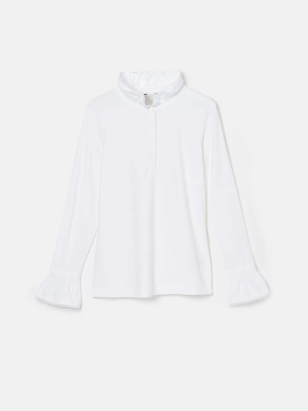 White Long Sleeve Frilled Neck Top