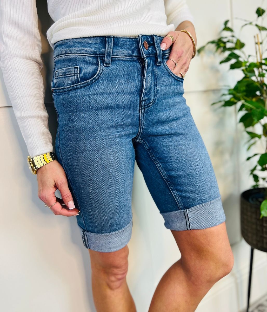 Mid Denim Knee Length Shorts