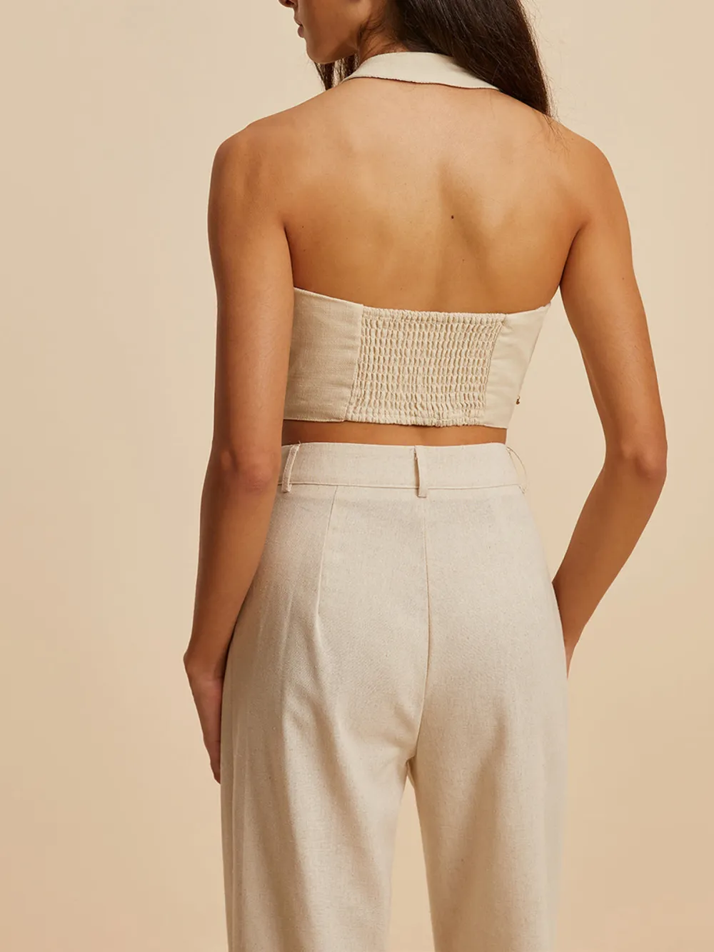 Embroidered Halter Neck Cropped Top