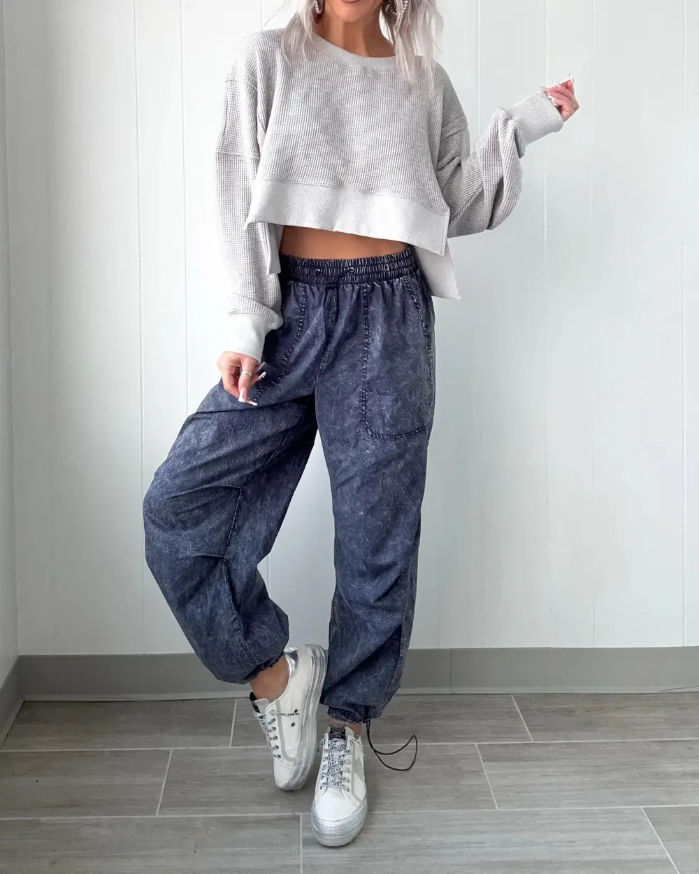 Charming Class Waffle Knit Top - Grey