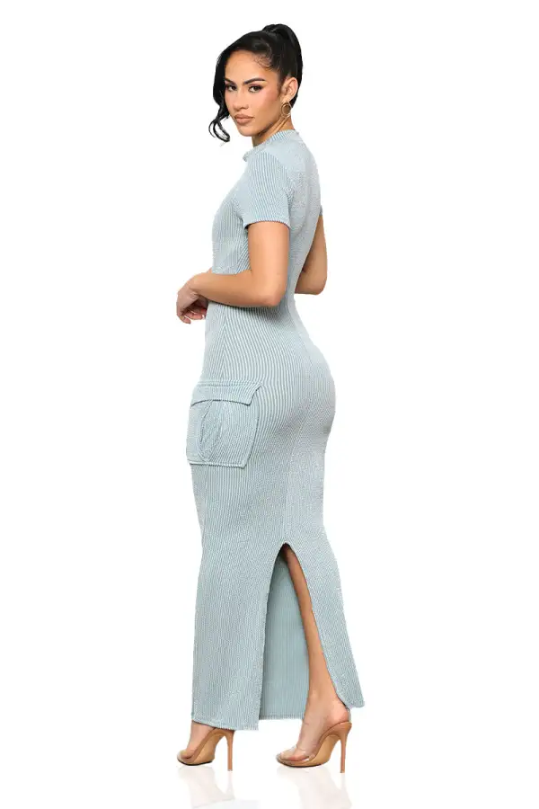 Casual Mock Neck Dress (Blue)-FINAL SALE
