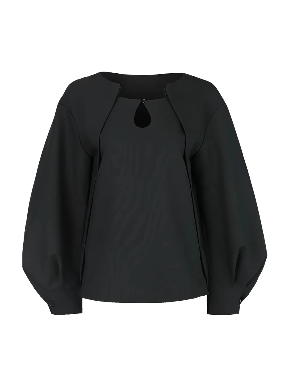 Cutout Plain Long Sleeve Blouse
