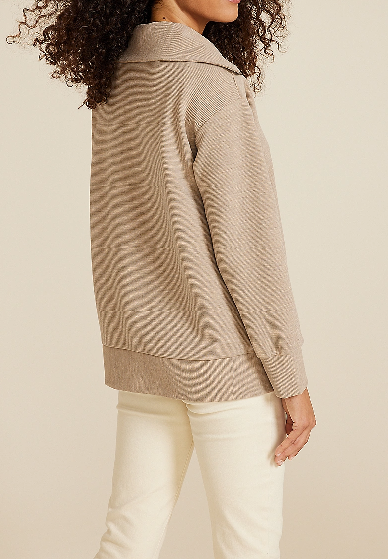 Ribbed Knit Shawl Collar Tunic Sweatshirt