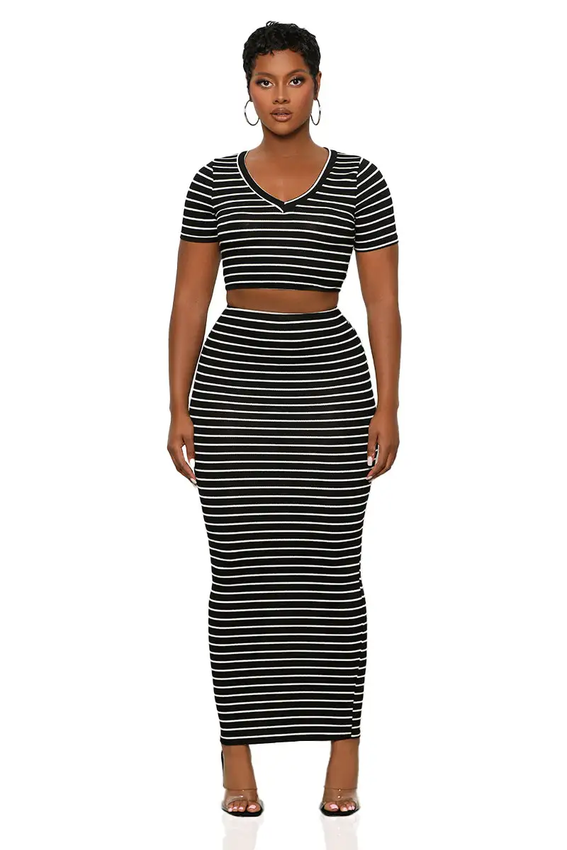 Stripe This Way Skirt Set (Black & White)