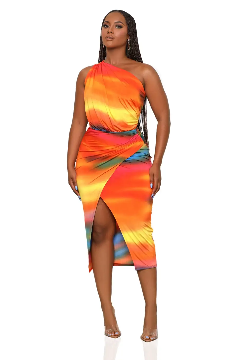 Arizona Sunset One Shoulder Dress (Orange Multi)