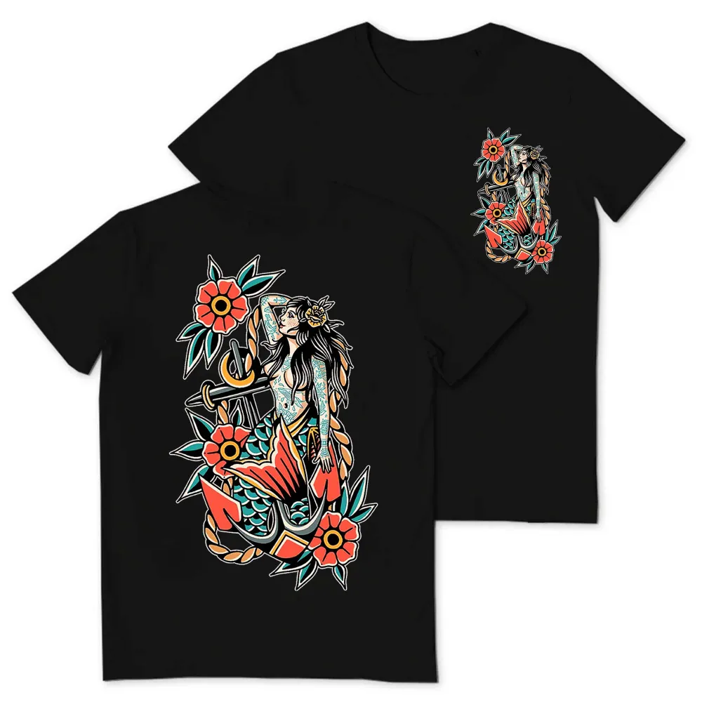 Mermaid Sitting On Anchor Printed Men's T-shirt
