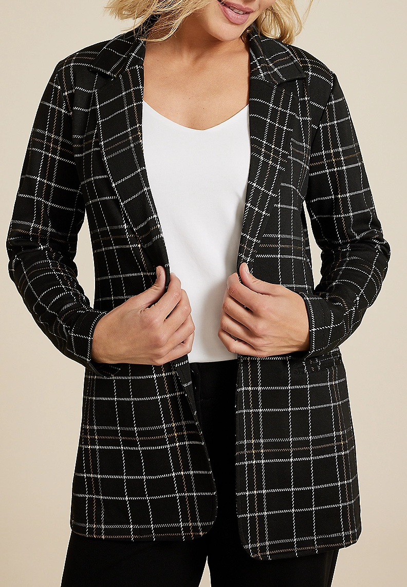 Plaid One Button Blazer