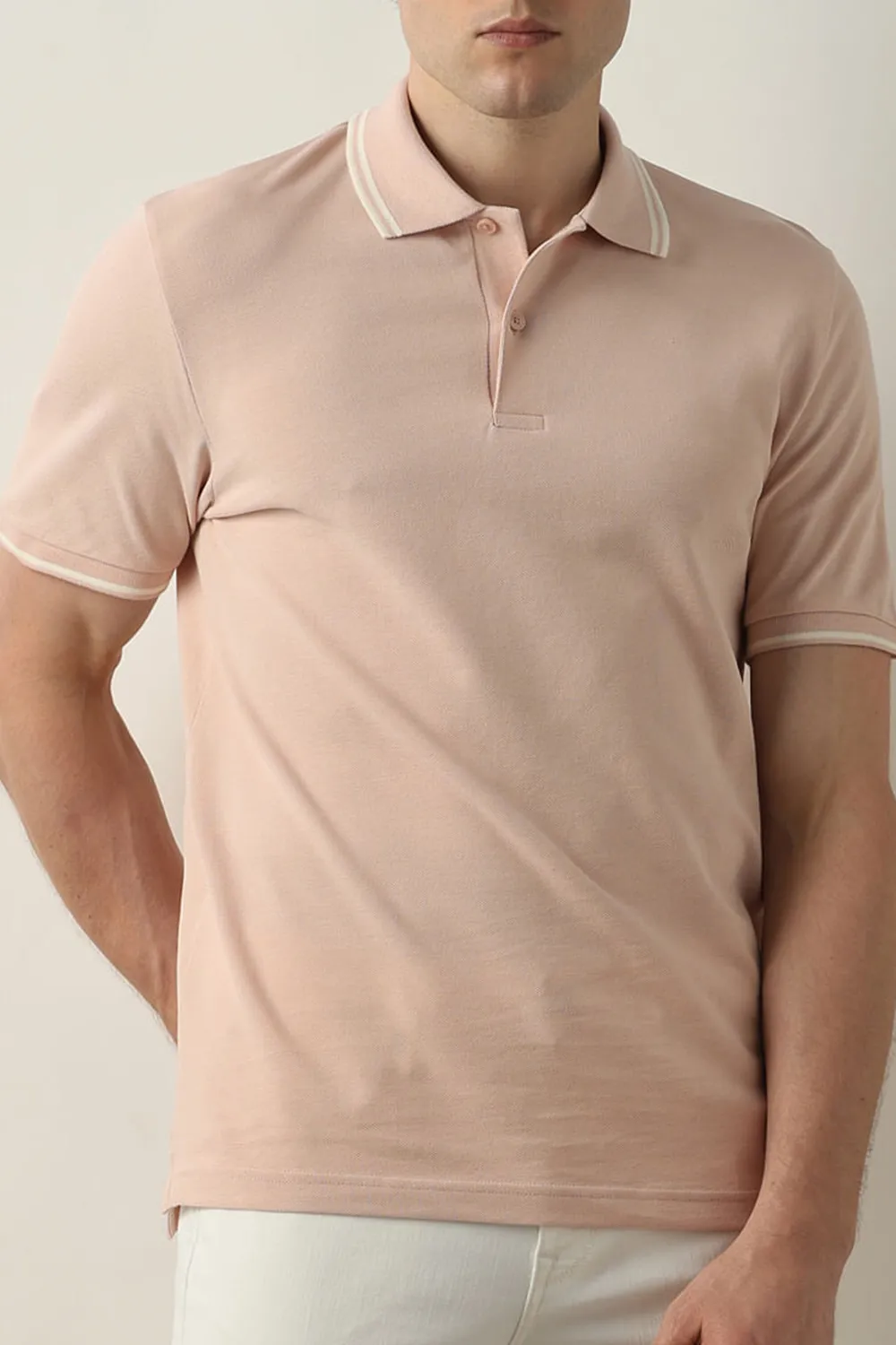 Pink Contrast Tipping Polo T-shirt