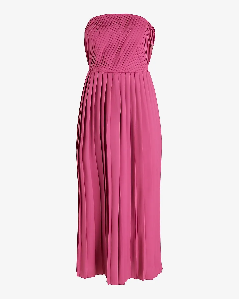 Pleated Strapless Flowy Wide Leg Jumpsuit