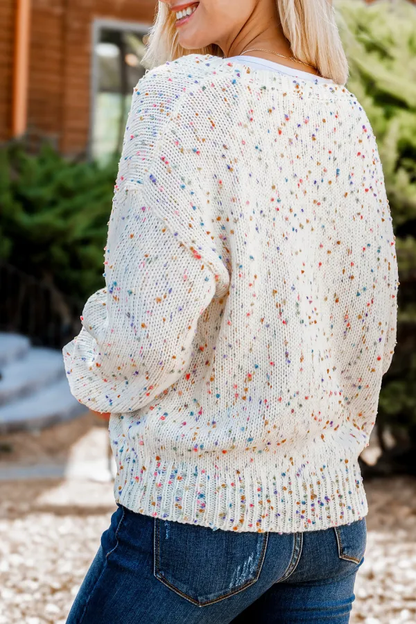 Confetti Knit Front Button Long Sleeve Cardigan