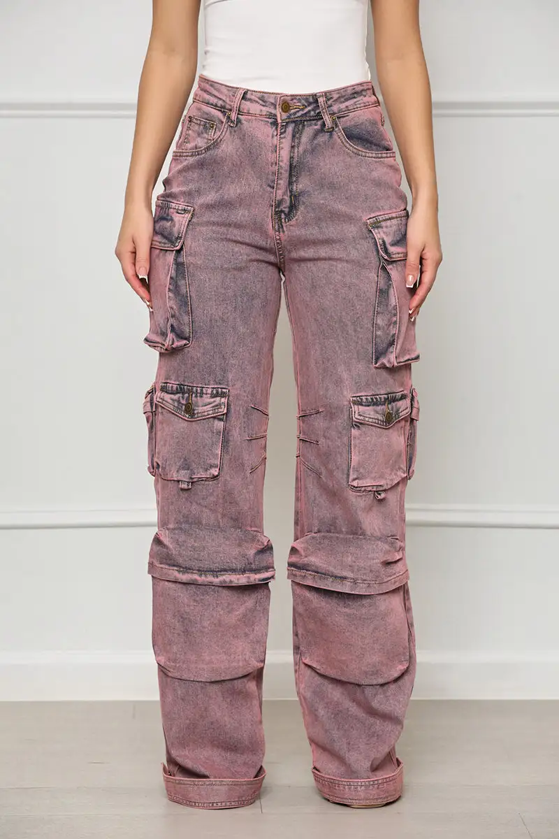 Always On Go Distressed Cargo Jeans (Purple Acid Wash)- FINAL SALE