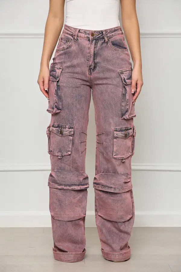Always On Go Distressed Cargo Jeans (Purple Acid Wash)- FINAL SALE