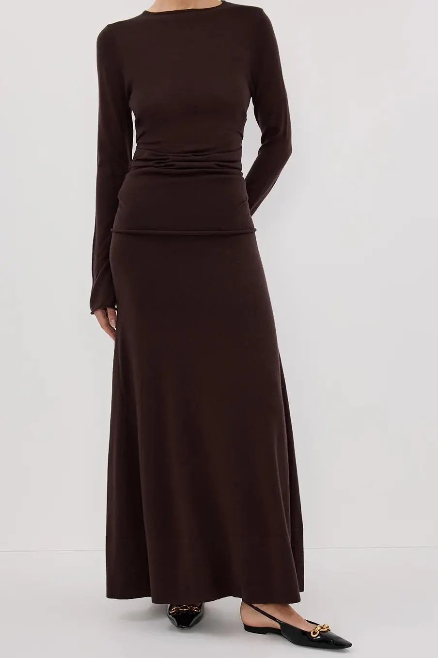 NICO BITTER CHOC MERINO MAXI SKIRT