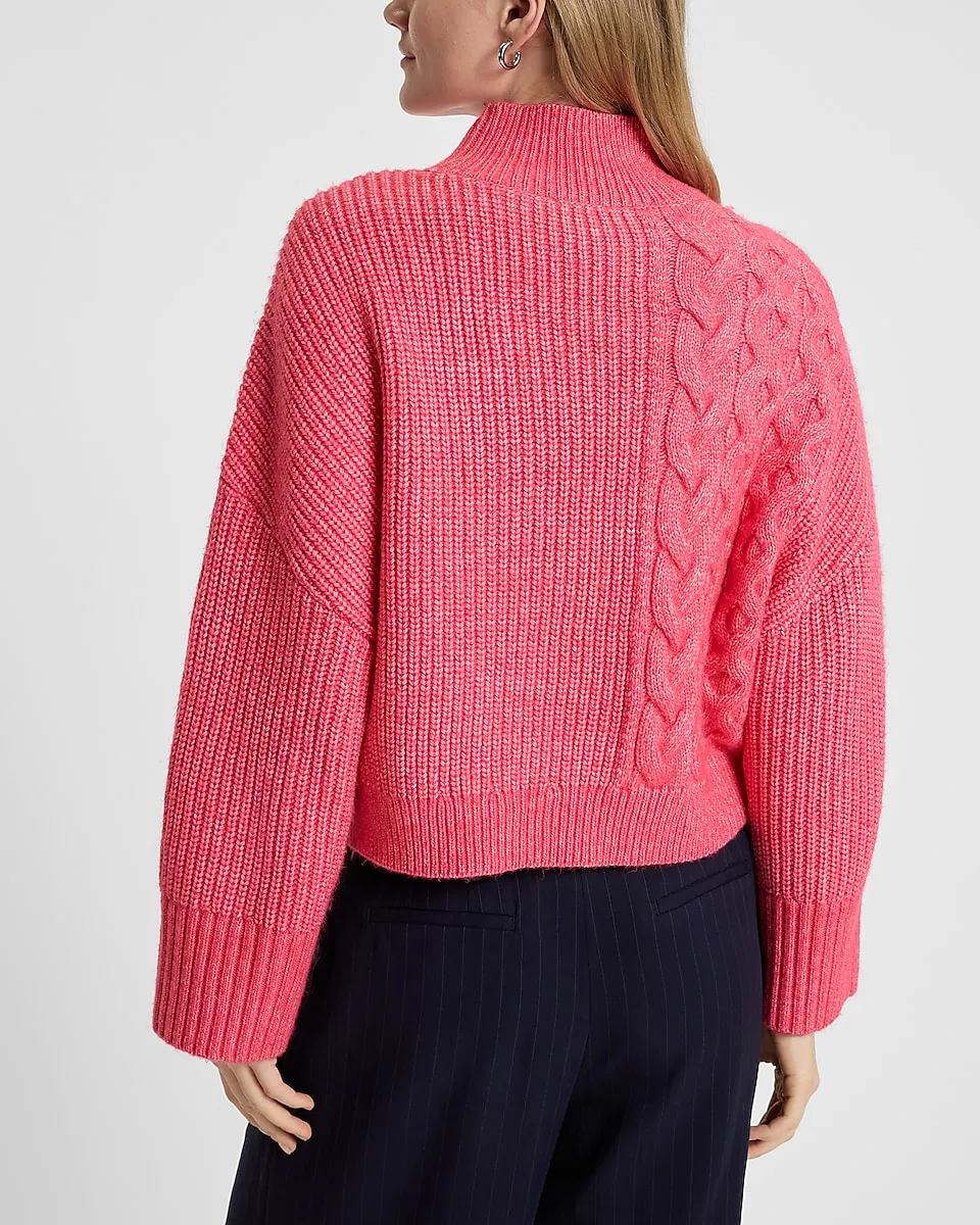 Relaxed Mock Neck Cable Knit Sweater