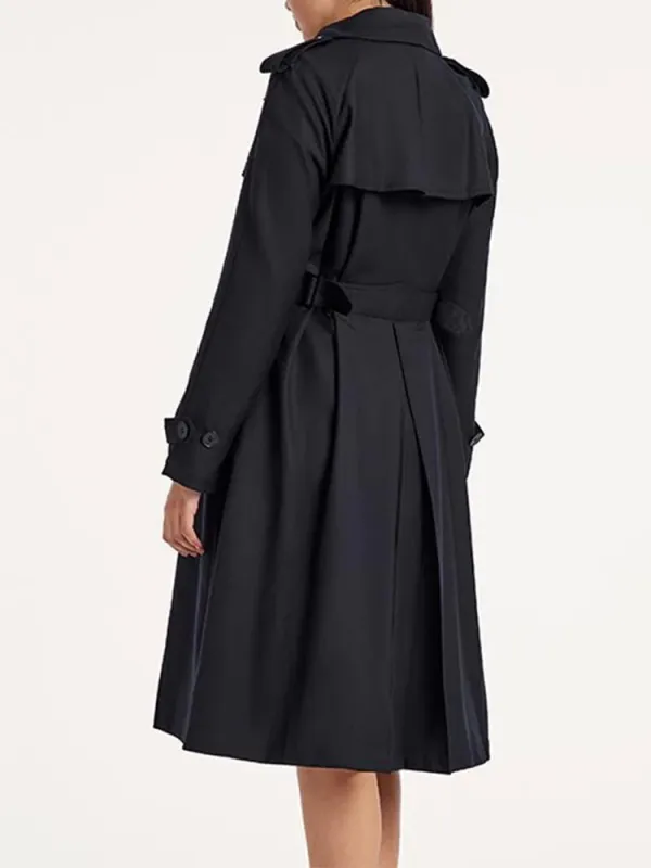 Worsted Woolen Gathered Waist Women Trench Coat