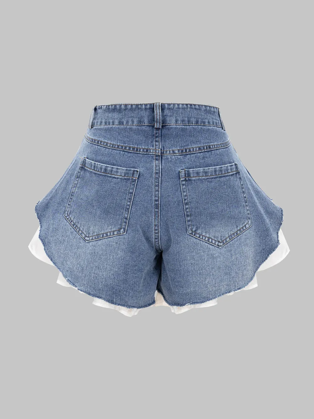 Patchwork Wide Leg Denim Shorts With Pockets