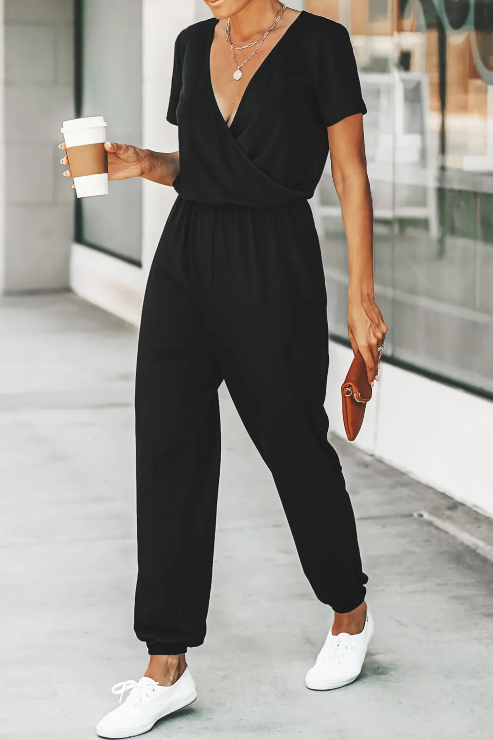 V-neck Maxi Short Sleeve Jumpsuit