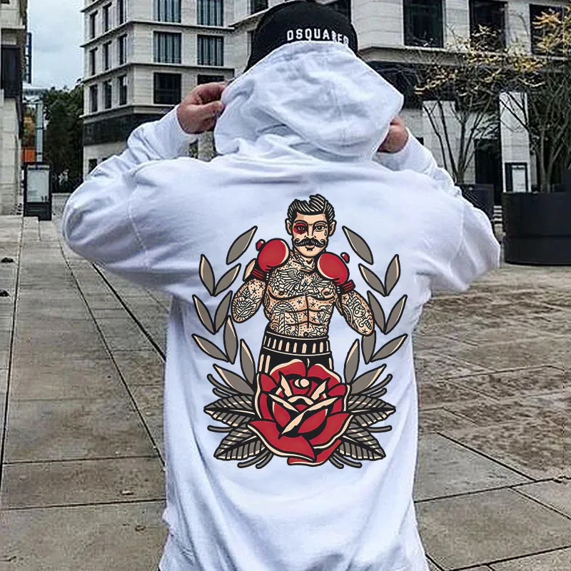 Black Beard Boxer Vintage Print Hoodie