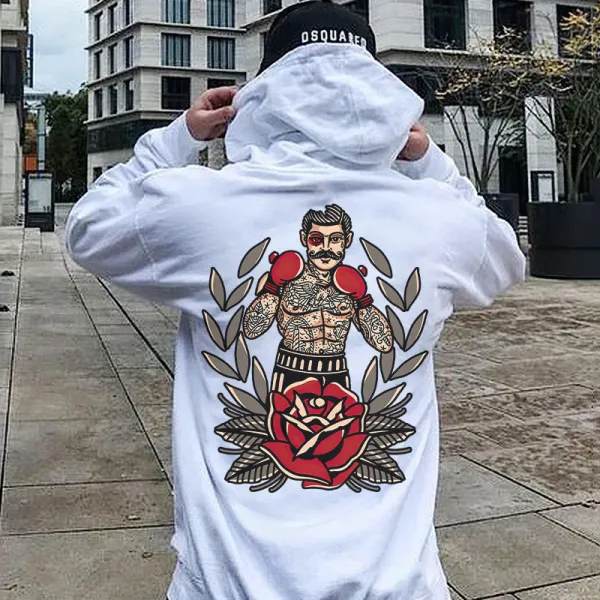 Black Beard Boxer Vintage Print Hoodie