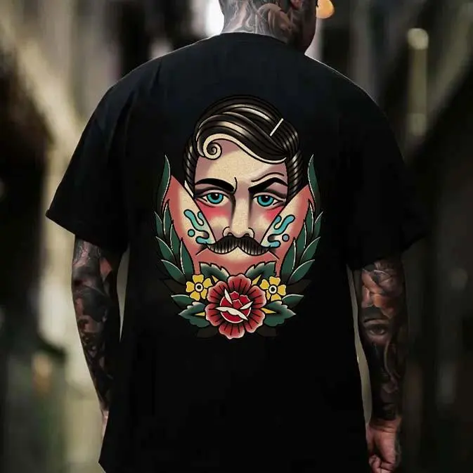 Bearded Man And Rose Printed Men's T-shirt