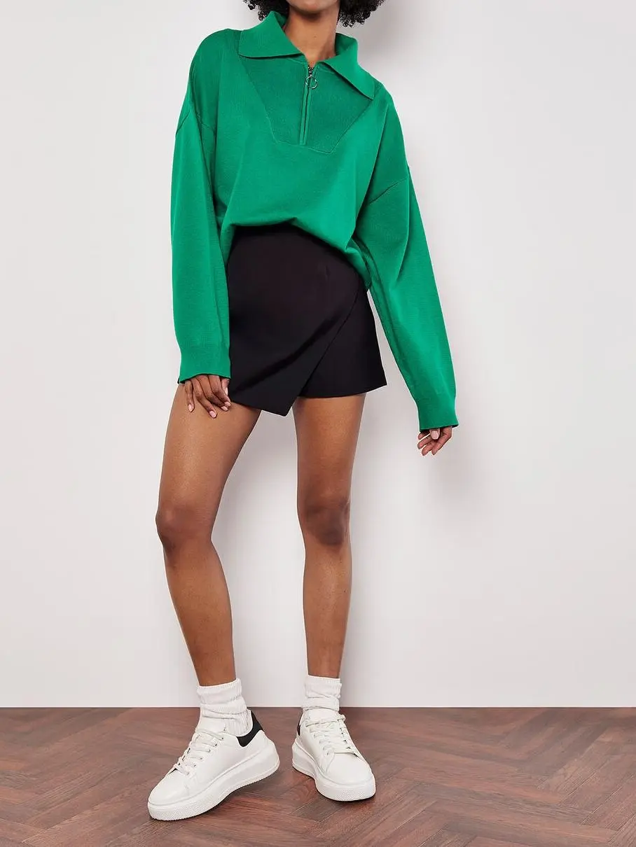 Cropped Zip Neck Sweatshirt