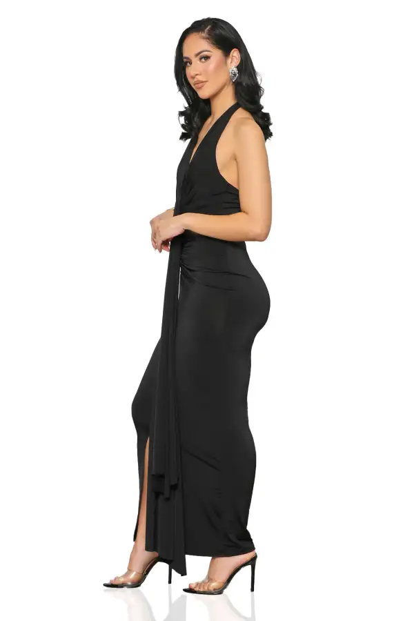 Cosmopolitan Deep Plunge Dress (Black)-FINAL SALE